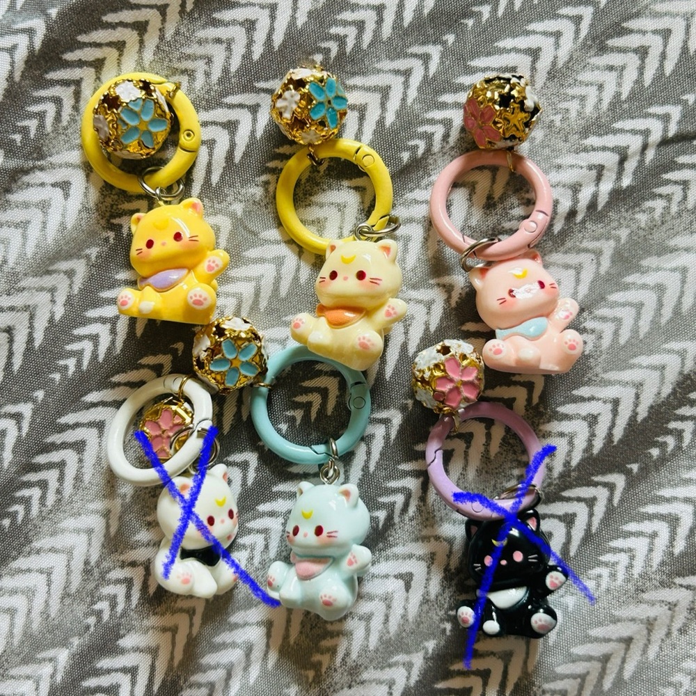 Cute Cat Keychain Set - Yellow, Pink, Blue, Black